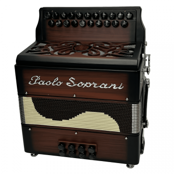 Paolo Soprani mod. Saltarello 8 (21/8 3 voci), Tonalità SOL/DO (G/C), tastiera veloce, musette, Legno