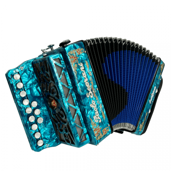 Paolo Soprani mod. Saltarello 2 (9+3/2 3 voci), Tonalità SOL (G), tastiera veloce, musette, Blu chiaro