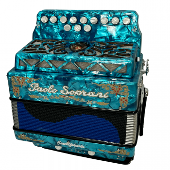 Paolo Soprani mod. Saltarello 2 (9+3/2 3 voci), Tonalità SOL (G), tastiera veloce, musette, Blu chiaro