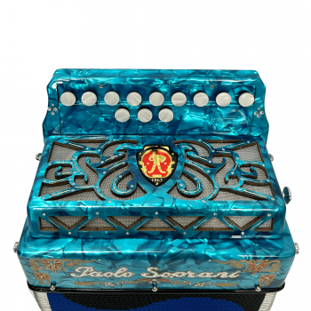 Paolo Soprani mod. Saltarello 2 (9+3/2 3 reeds), Tuning G, fast keyboard, musette, Blu chiaro