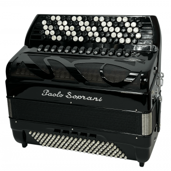 Paolo S. mod. Internaz. 46(87)/120/4°- 5°, 5 row of buttons, C griff, LMMH, 2 voices in cassotto, col. BLACK - Nero traforo PS