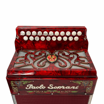 Paolo Soprani mod. Saltarello 8 (21/8 3 reeds), fast keyboard, musette, Tuning C/F (DO/FA),, Red