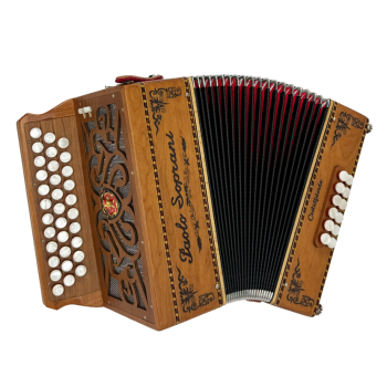 Organetto Paolo Soprani mod. Saltarello 33/2 , Tonalità SOL/DO (G/C), Tablatura Corgeron col. Legno